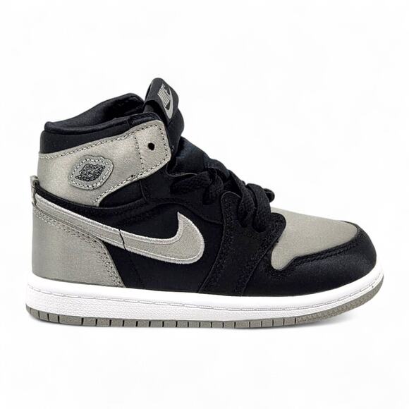 Nike Air Jordan 1 Mid SE GS Satin FD5305-010 Kids Black Shoes EU 25 US 8C - NWB - Picture 3 of 7